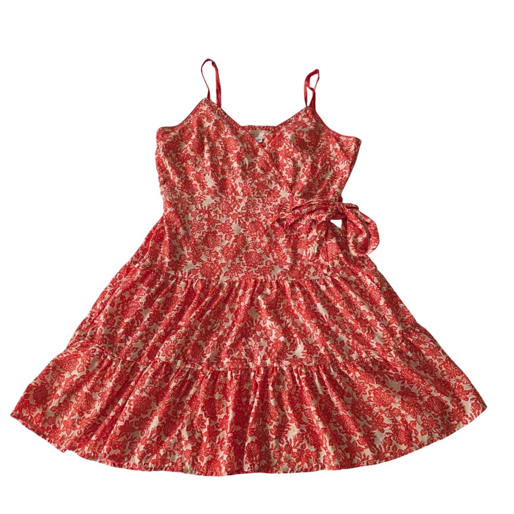 Land of the Free Boho Orange Floral Tiered Wrap Mini Dress Size Medium Summer